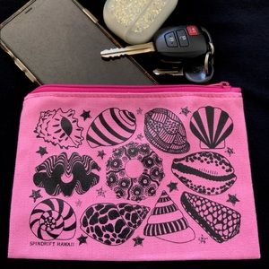 Pink Canvas Sea Shell Screen Print Zip Pouch Lightweight